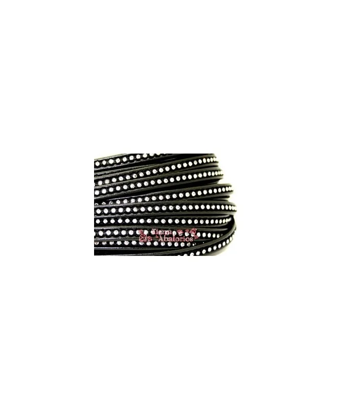 Tira de Polipiel 9mm Negra con Borde de Chatones Swarovski