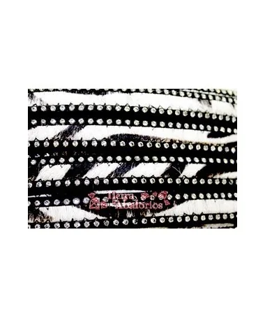 Tira de Piel de Potro 15mm Cebra Borde de Swarovski (metro) Tira de Piel de Potro 15mm Cebra Borde de Swarovski (metro)