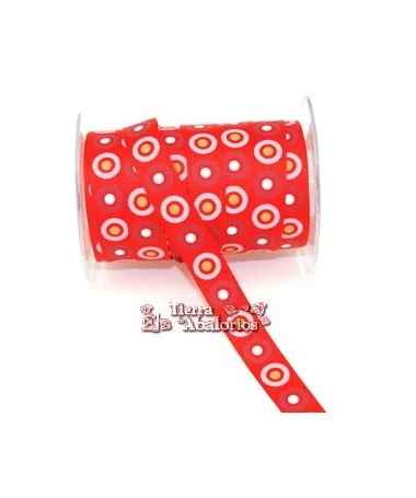 Lazo Gros Grain Estampado Circulos Ancho 16mm Rojo