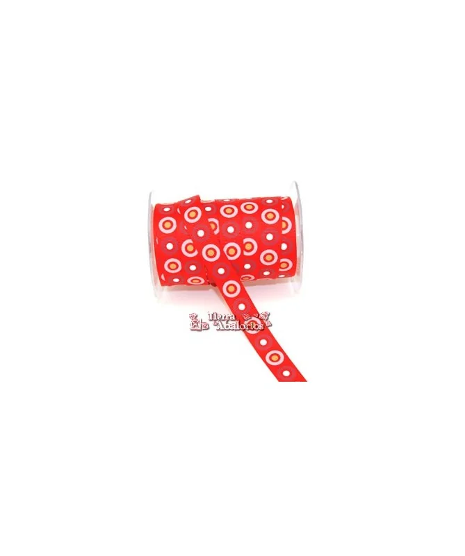 Lazo Gros Grain Estampado Circulos Ancho 16mm Rojo