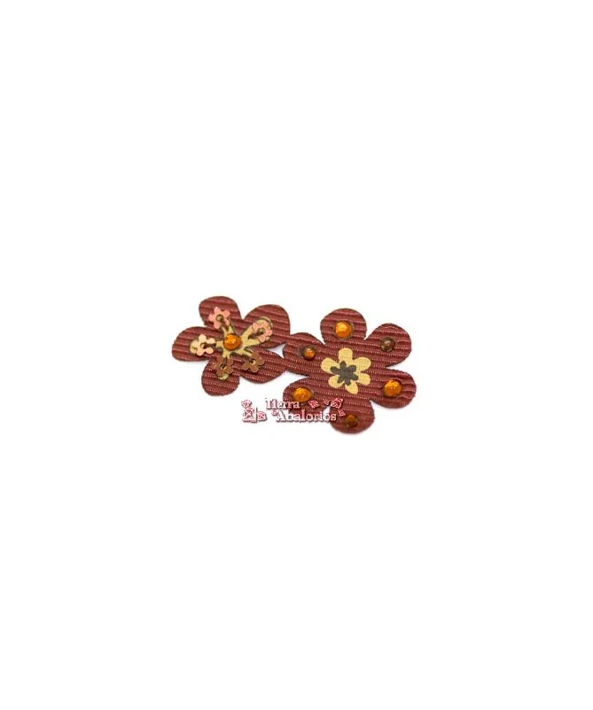 Flor Gros Grain con Brillos Termoadhesiva Marrón