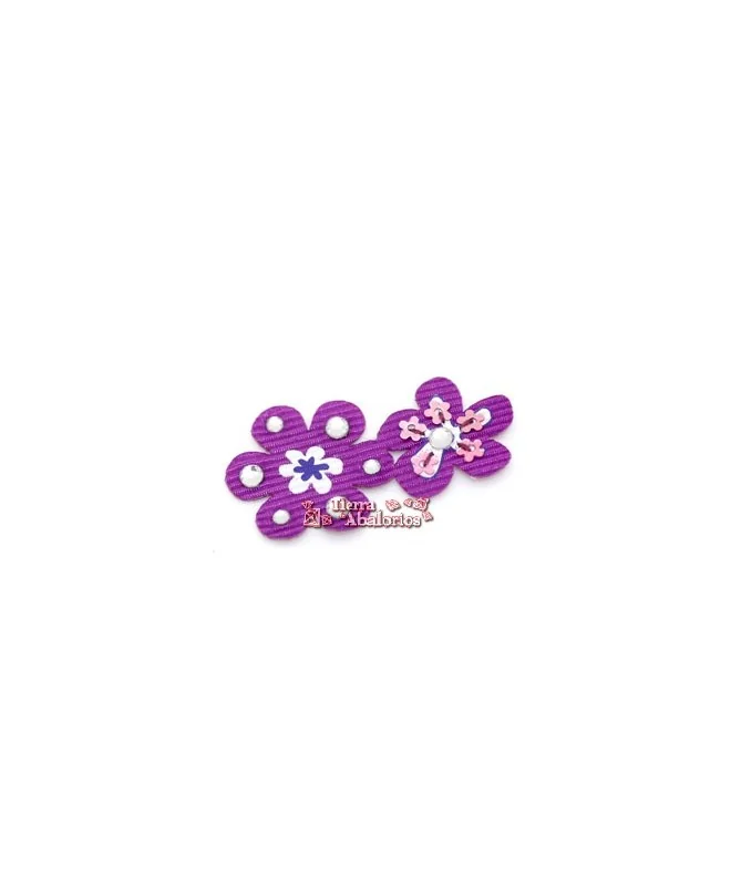 Flor Gros Grain con Brillos Termoadhesiva Morada
