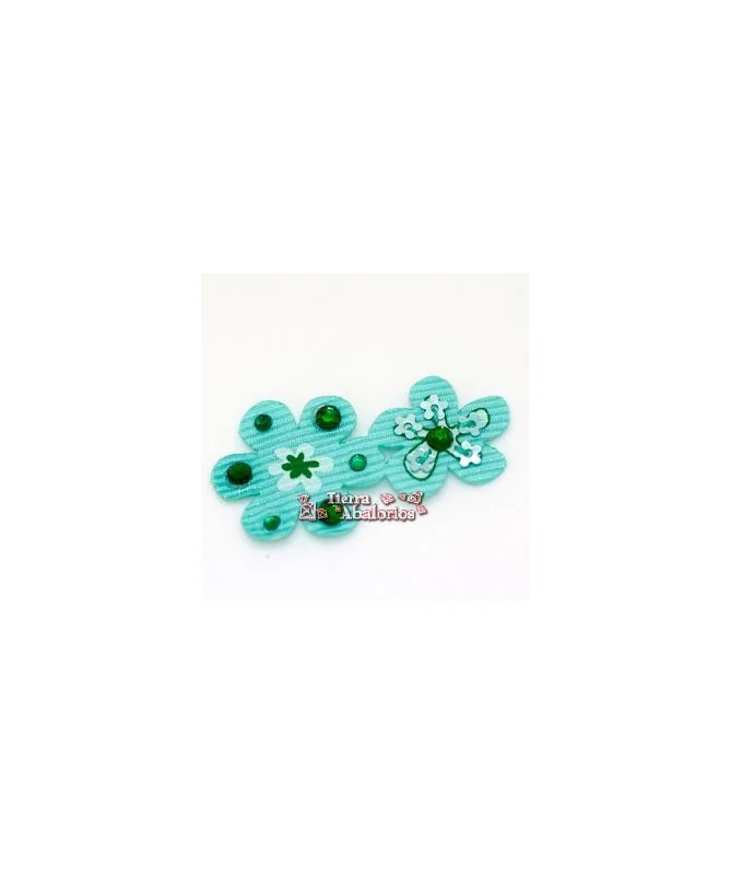 Flor Gros Grain con Brillos Termoadhesiva Turquesa