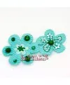 Flor Gros Grain con Brillos Termoadhesiva Turquesa