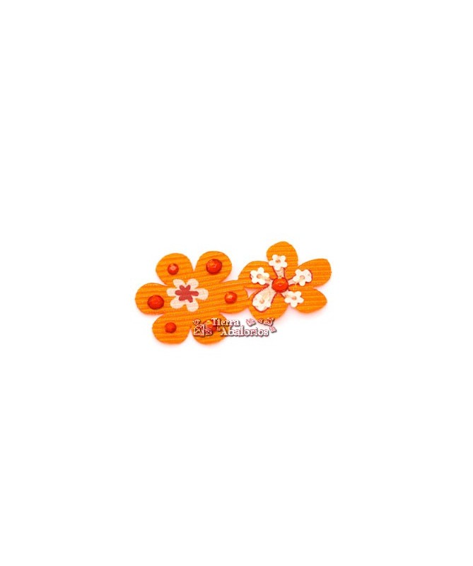 Flor Gros Grain con Brillos Termoadhesiva Naranja