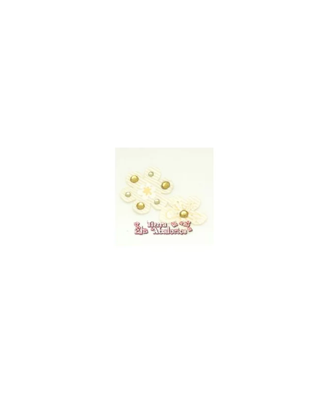 Flor Gros Grain con Brillos Termoadhesiva Crema