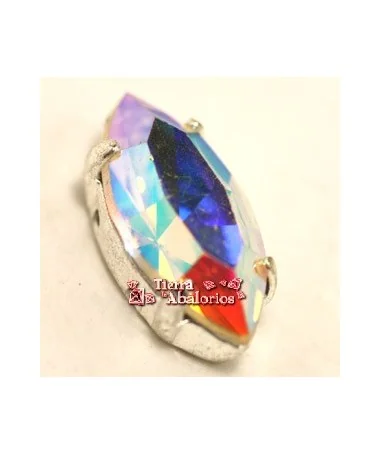 Navette 15x7mm Cristal AB Engaste Plateado