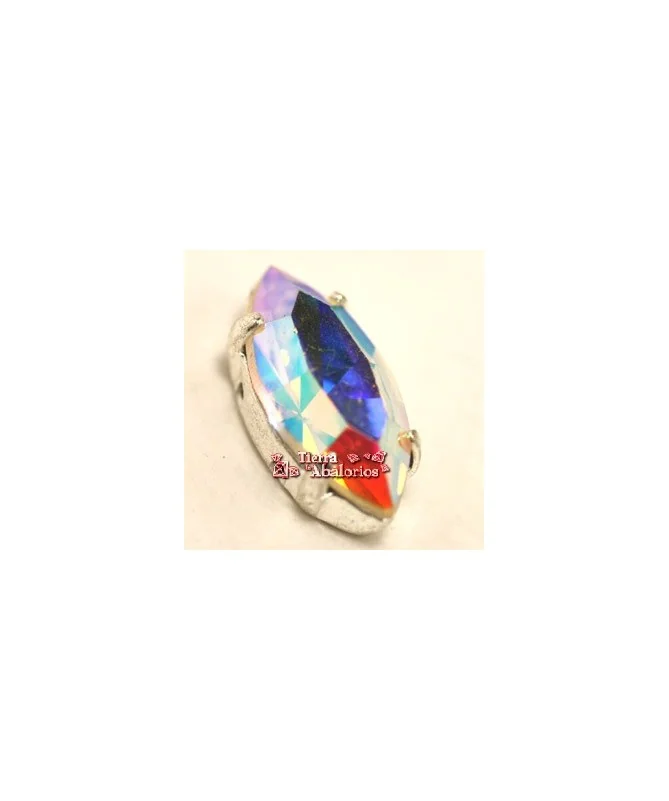 Navette 15x7mm Cristal AB Engaste Plateado