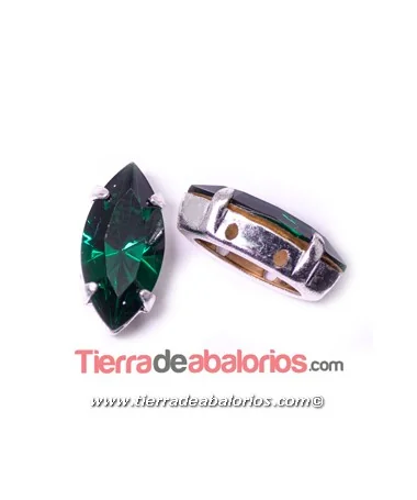 Navette 15x7mm Esmerald Engaste Plateado