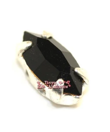 Navette 10x5mm Jet Engaste Plateado