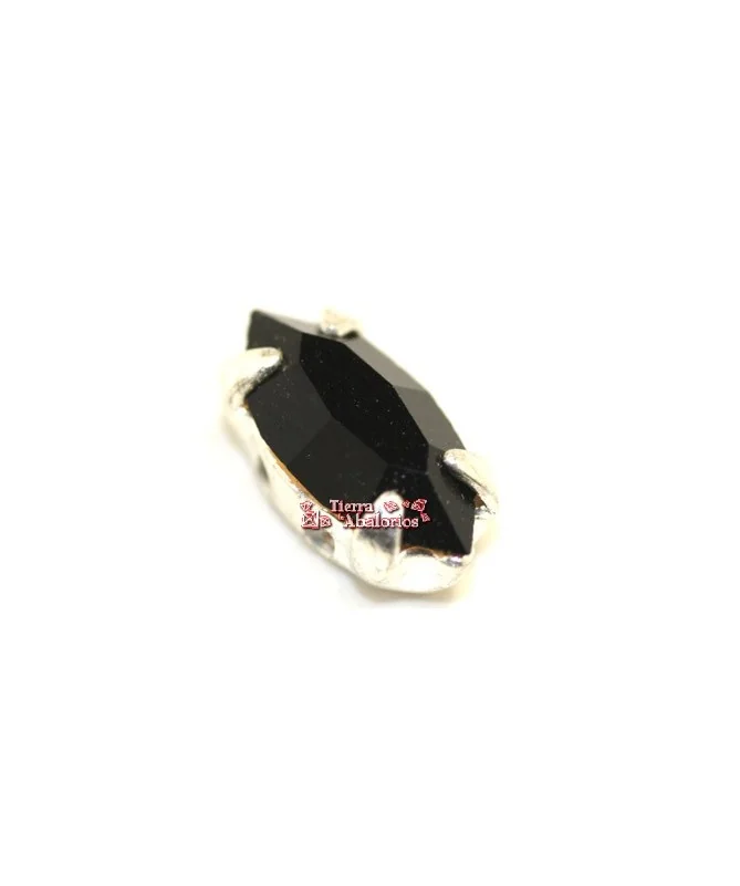 Navette 10x5mm Jet Engaste Plateado