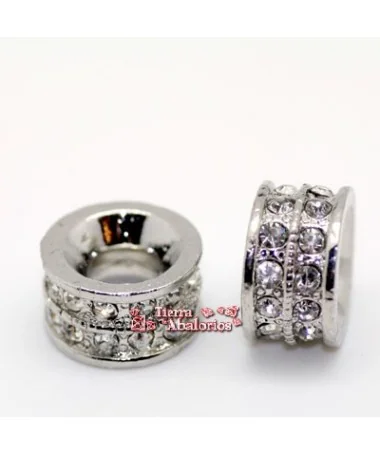 Tubo 14x8mm Agujero7mm con Swarovski, Plateado Tubo 14x8mm Agujero7mm con Swarovski, Plateado