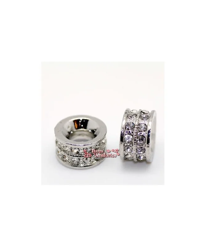 Tubo 14x8mm Agujero7mm con Swarovski, Plateado