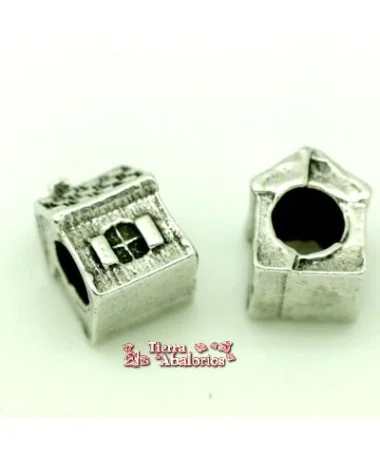 Entrepieza Casa 8x9mm Agujero 4mm, Plateada Entrepieza Casa 8x9mm Agujero 4mm, Plateada