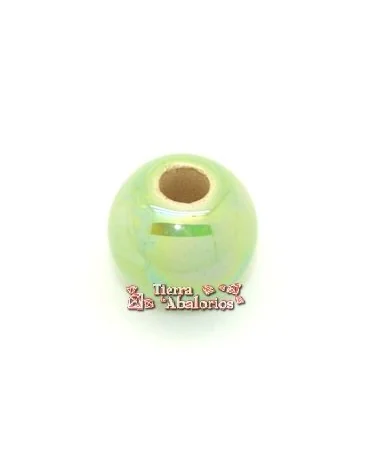 Cerámica Bola 17x14mm Agujero 5mm Pistacho Irisado Cerámica Bola 17x14mm Agujero 5mm Pistacho Irisado