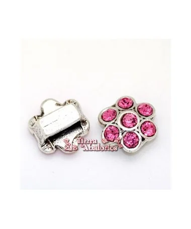 Flor 18mm Agujero 10x2mm con Swarovski Fucsia, Plateado Flor 18mm Agujero 10x2mm con Swarovski Fucsia, Plateado