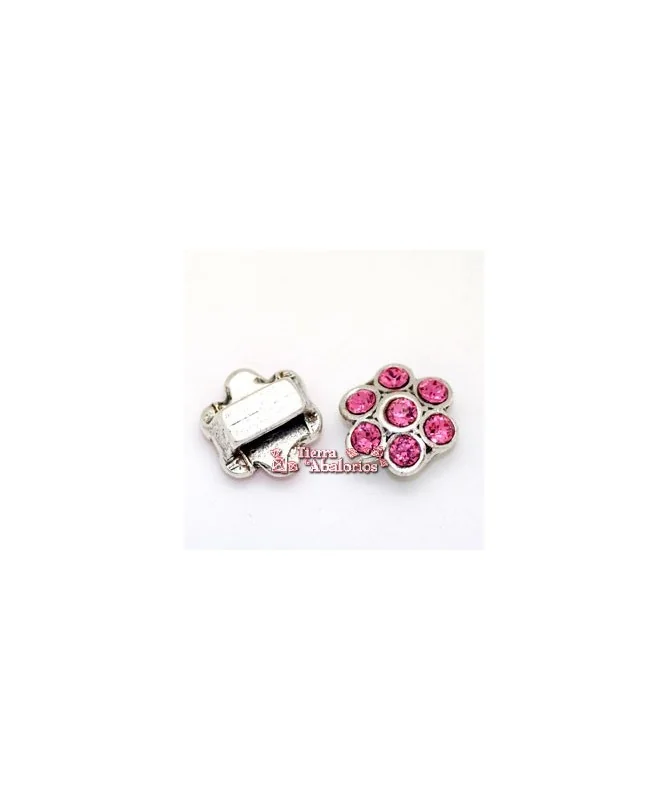 Flor 18mm Agujero 10x2mm con Swarovski Fucsia, Plateado