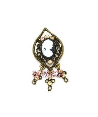 Imperdible Camafeo 32x24mm con Strass, Oro Viejo Imperdible Camafeo 32x24mm con Strass, Oro Viejo