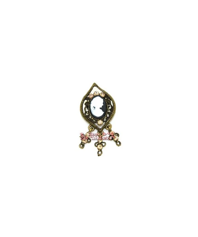 Imperdible Camafeo 32x24mm con Strass, Oro Viejo