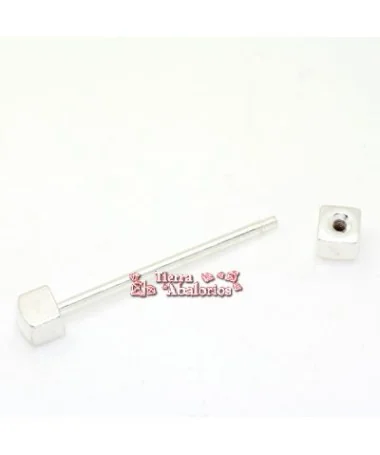 Piercing Largo 28mm Tope Cubo 5mm, Plateado Piercing Largo 28mm Tope Cubo 5mm, Plateado