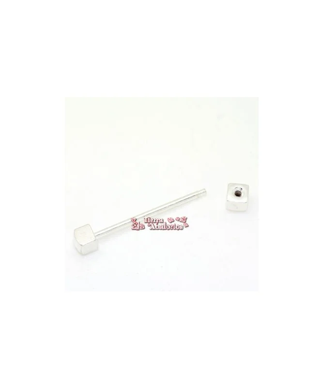 Piercing Largo 28mm Tope Cubo 5mm, Plateado