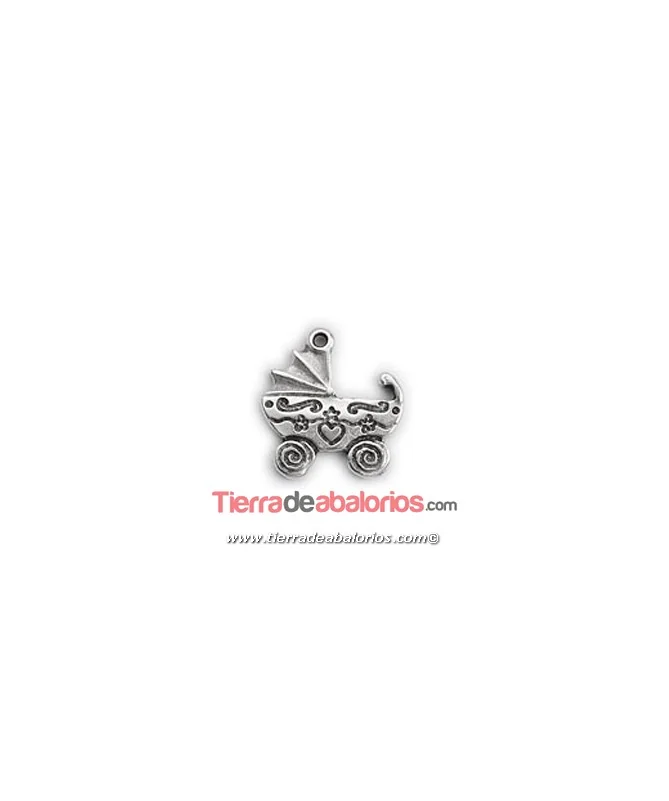 Colgante Cochecito Bebé 20x18mm, Plateado