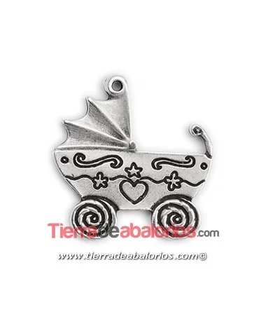 Colgante Cochecito Bebé 38x40mm, Plateado Colgante Cochecito Bebé 38x40mm, Plateado