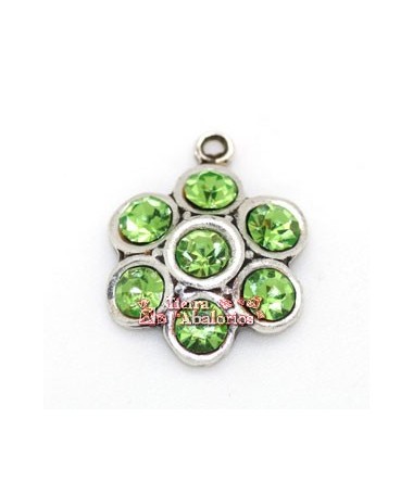 Colgante Flor17mm con Swarovski Peridot, Plateado