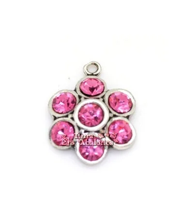 Colgante Flor17mm con Swarovski Fucsia, Plateado