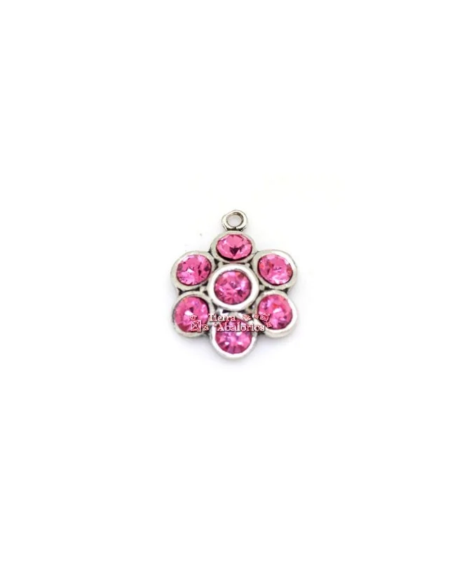 Colgante Flor17mm con Swarovski Fucsia, Plateado
