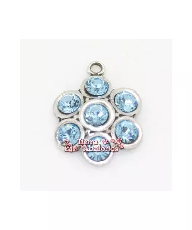 Colgante Flor 14mm con Swarovski Aquamarine, Plateado Colgante Flor14mm con Swarovski Aquamarine, Plateado