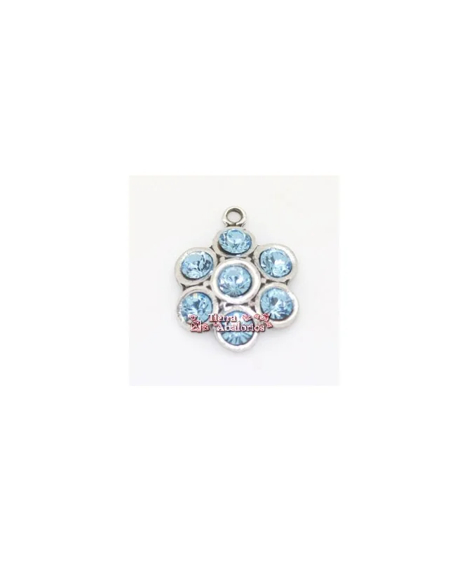 Colgante Flor14mm con Swarovski Aquamarine, Plateado