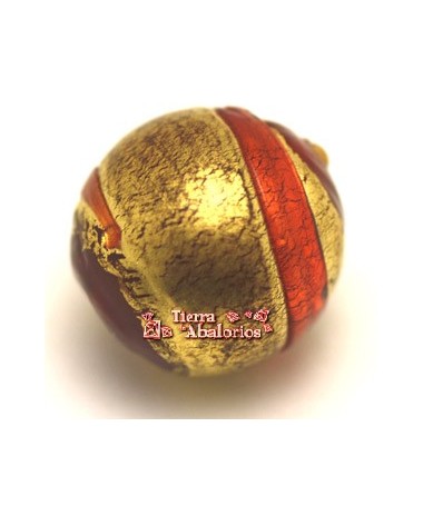 Bola Cristal Artesano 14mm Agujero 1,5mm, Rojo y Oro