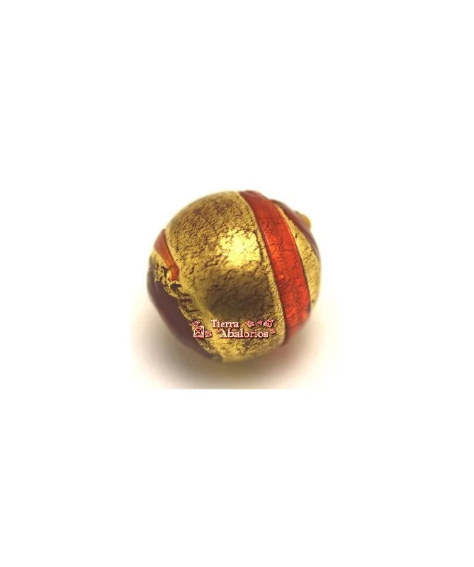 Bola Cristal Artesano 14mm Agujero 1,5mm, Rojo y Oro
