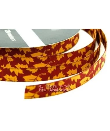 Lazo 10mm Estampado Doble Cara Granate Hojas Ambar
