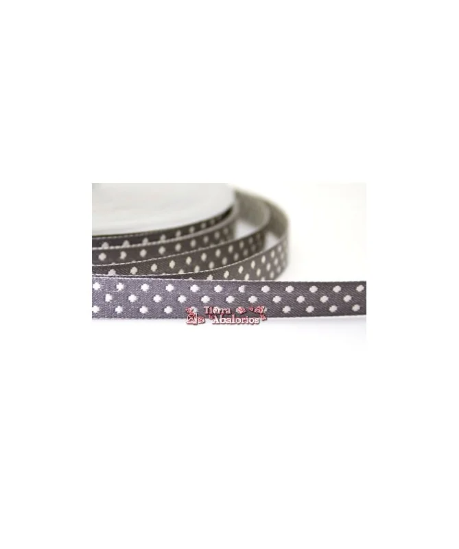 Lazo 10mm Gris Plata Lunares Blancos