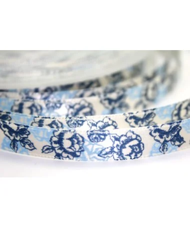 Lazo Duquesa 10mm Blanco Flores Azules