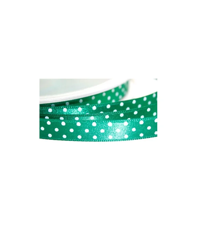 Lazo 10mm Verde Lunares Blancos