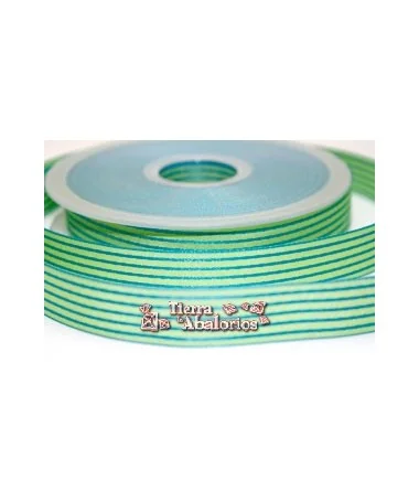 Lazo 15mm Ruban Garbo Verde Rayas Blue Zircon