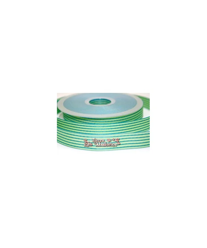 Lazo 15mm Ruban Garbo Verde Rayas Blue Zircon