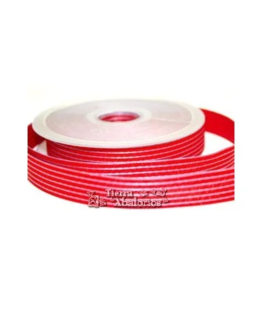 Lazo 15mm Ruban Garbo Rojo Rayas Moradas