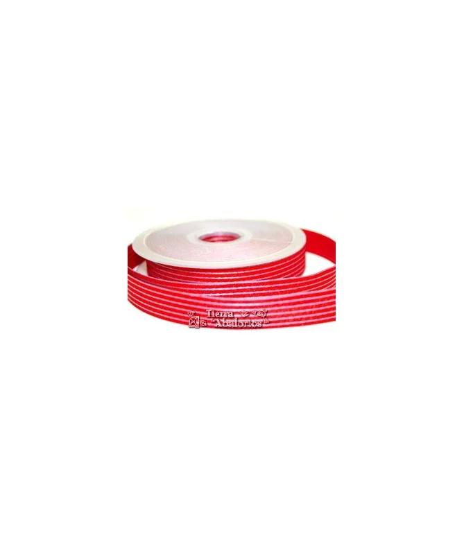 Lazo 15mm Ruban Garbo Rojo Rayas Moradas