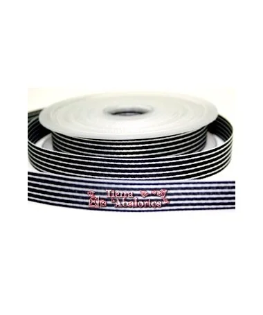 Lazo 15mm Ruban Garbo Negro Rayas Gris Plata