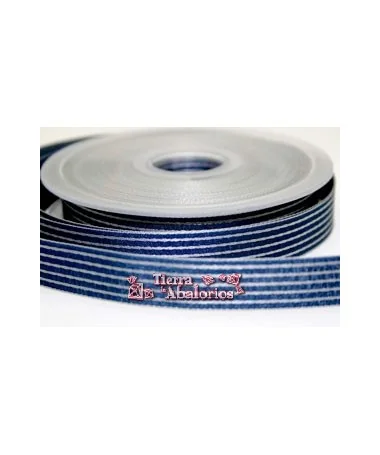 Lazo 15mm Ruban Garbo Azul Marino Rayas Gris Plata