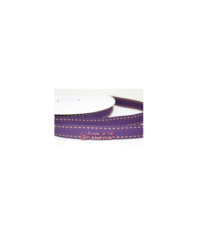Lazo 15mm Gros Grain Morado Pespunte Tostado