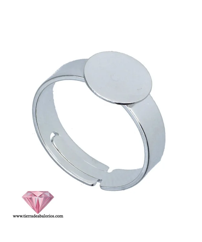 Anillo Ajustable Base Plana Redonda 10mm Plateado