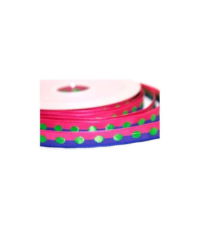 Lazo 10mm Morado y Fucsia Lunares Verdes