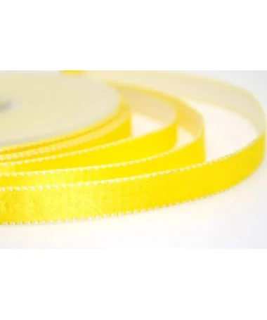 Lazo de Raso 10mm, Amarillo Limón Pespunte Blanco (Revers.) Lazo de Raso 10mm, Amarillo Limón Pespunte Blanco (Revers.)