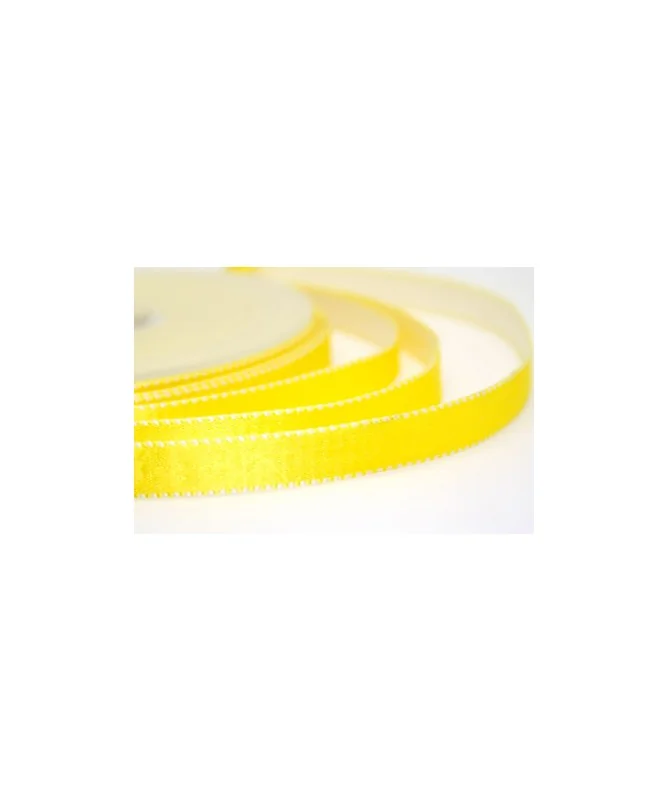 Lazo de Raso 10mm, Amarillo Limón Pespunte Blanco (Revers.)