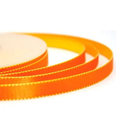 Lazo de Raso 10mm, Naranja Pespunte Amarillo (Reversible) Lazo de Raso 10mm, Naranja Pespunte Amarillo (Reversible)